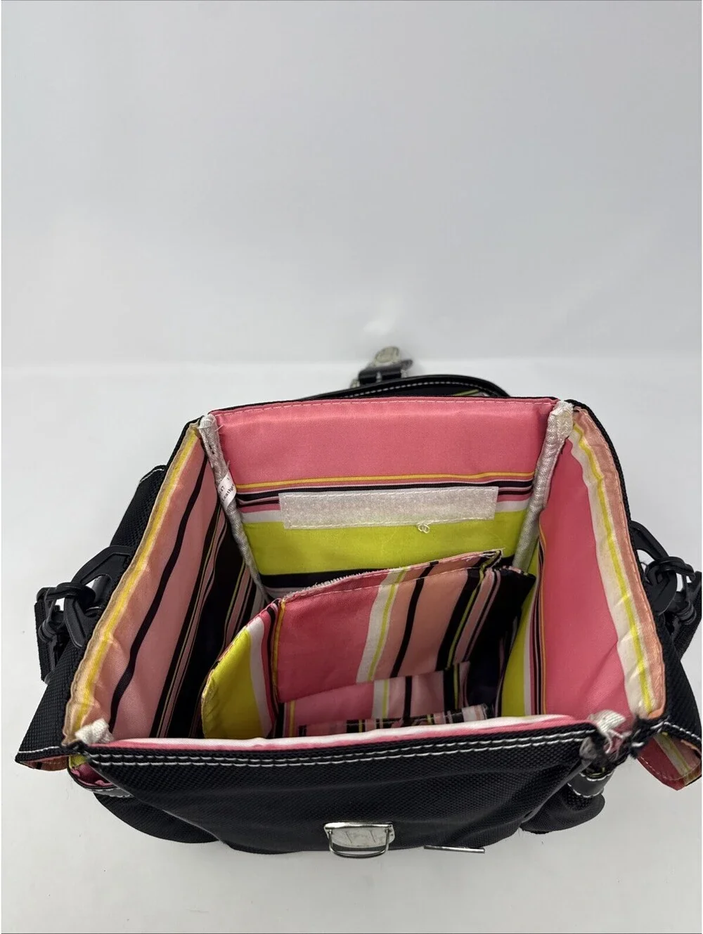 VITURI Black Camera Bag Case with Pink Striped Interior & Divider